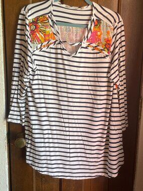 Soft Surroundings Large Mixed Print Top | Striped & Floral Boho Tunic Blouse